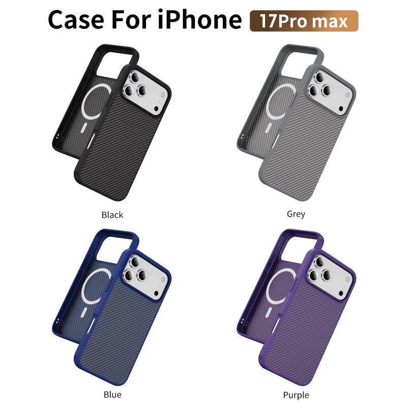 Роскошный чехол с текстурой углеродного волокна для IPhone 17 Air 16E 15 14 Plus 13 12 Pro Max Магнитная беспроводная зарядка Жесткий защитный чехол из ПК