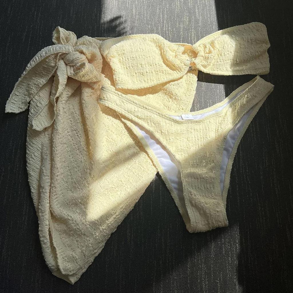 С саронг бандо без бретелек сморщенный бикини женский купальник женский купальник из трех частей бикини комплект купальный костюм