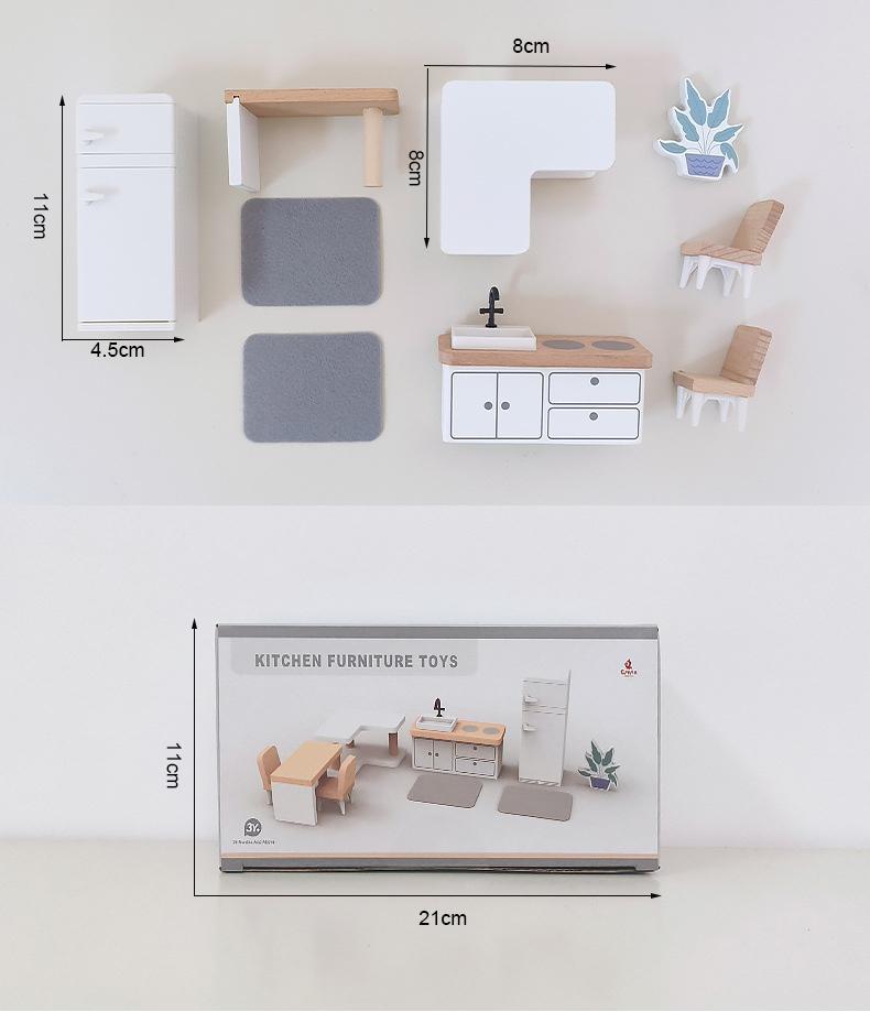 Современный кукольный домик, набор украшений деревянной мебели, сделай сам, ванная комната, спальня, кукольный домик, кухонные принадлежности, стол и стулья, детские аксессуары