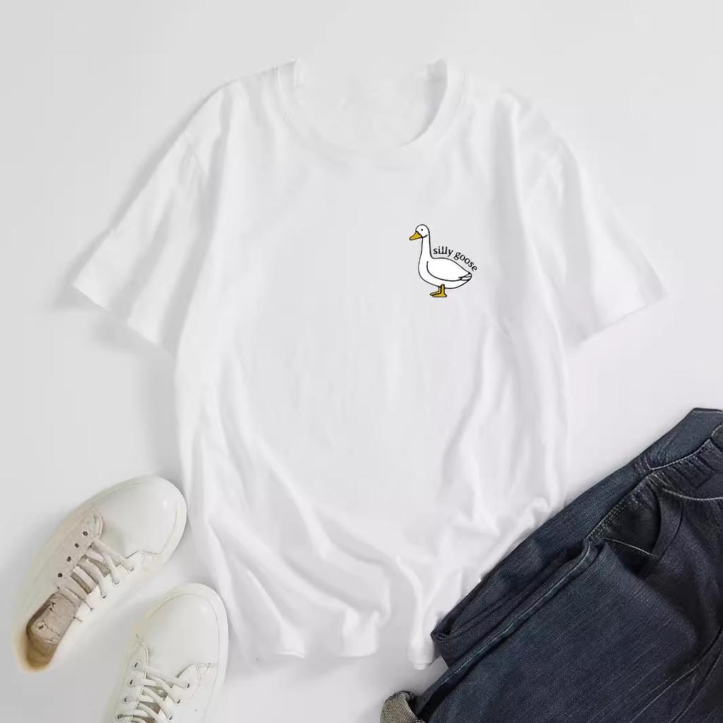 GOOSE Хлопковая футболка с коротким рукавом и круглым вырезом для женщин с 2D-принтом