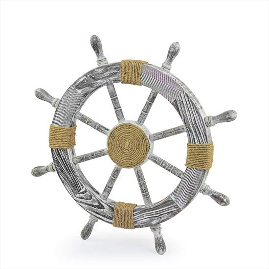 Nautical Decorative Premium Pine Wood Ship Wheel With Rope Center Motif Captain Maritime Beach Home Decor Gift 60.96 Cm
