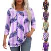 Женская мода круглый вырез шея плиссированная передняя планка с принтом рукав 3/4 топ