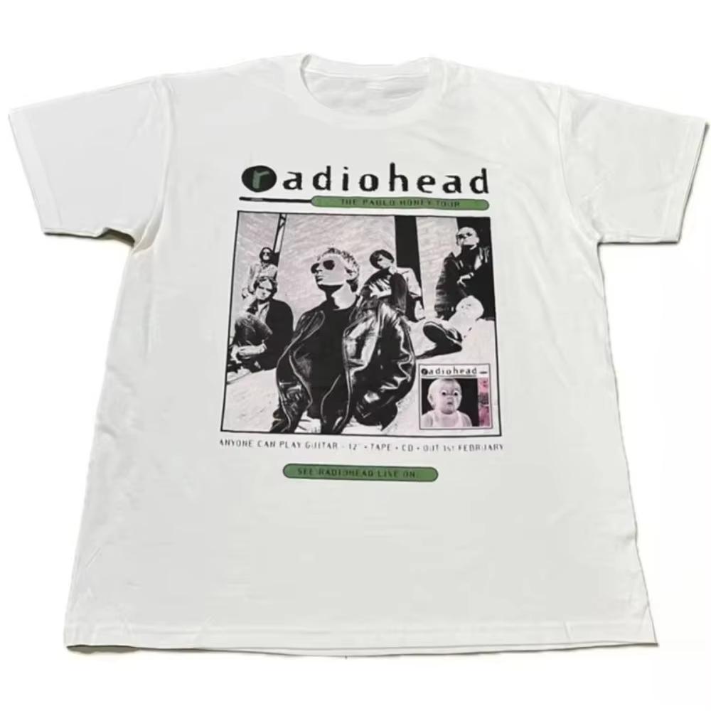 Radiohead Рок-группа Британский Ретро Уличный Стиль Чистый Хлопок С Принтом Круглый Вырез Короткий Рукав Модные Футболки для Мужчин и Женщин