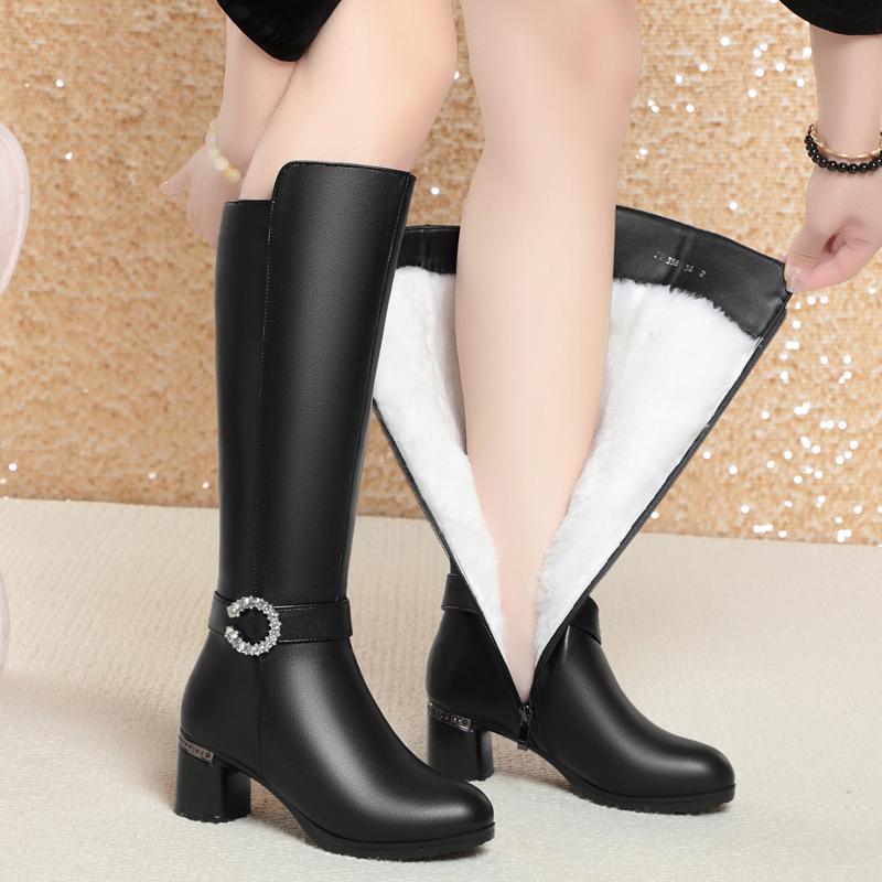 Высокие сапоги, женские зимние шерстяные теплые рыцарские сапоги из натуральной кожи, женские высокие сапоги для весны и осени в британском стиле