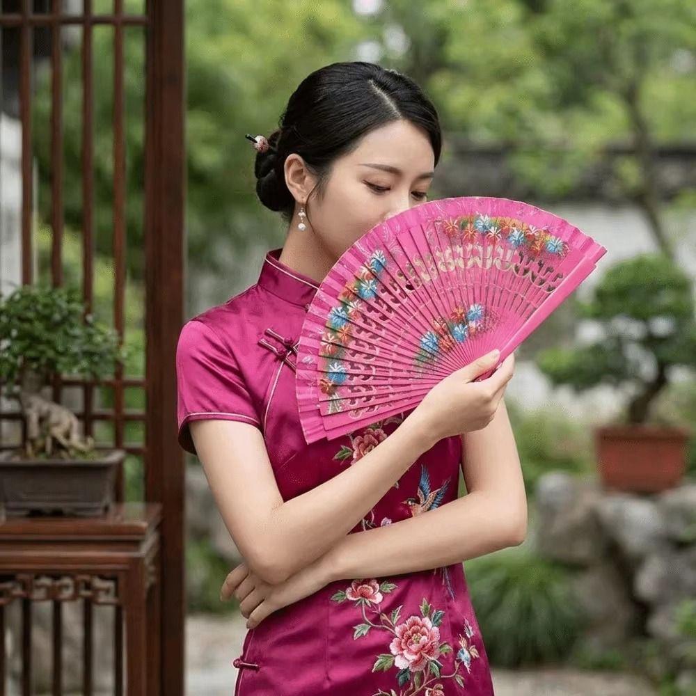 Colorful Hand Painted Fan Wooden Chinese Vintage Fan Portable Spanish Wood Fan Home Decor