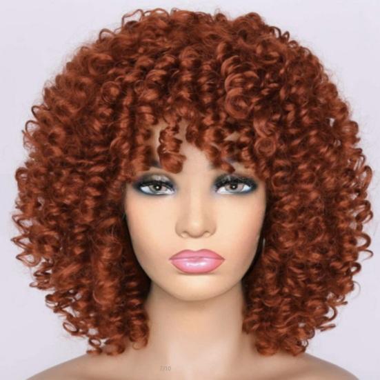 African Women Short Kinky Curly Wigs Silk Hair Natural Look with Bangs High Temperature Wigs Long-Lasting Wear