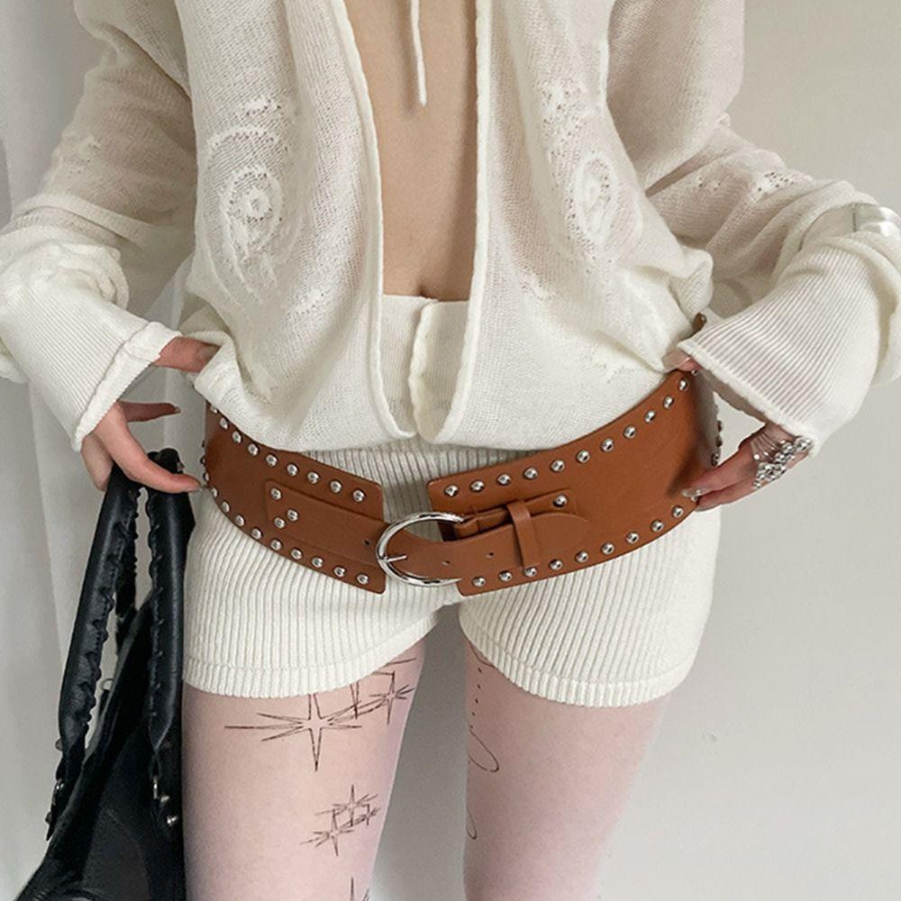 Готический пояс с заклепками в стиле панк, ремень для платья, джинсов, модный широкий женский ремень, уличная одежда
