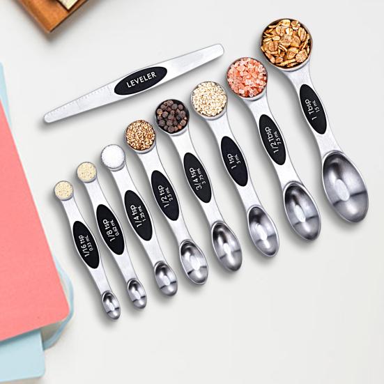 9 шт./набор мерных ложек со шкалой, легко моется, нержавеющая сталь, двойной наконечник, набор мерных ложек, кухонные принадлежности