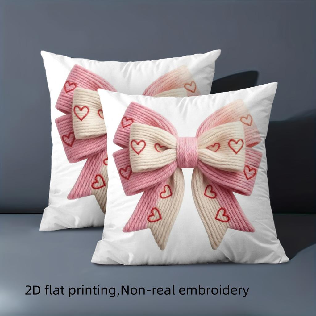 1 Pieces Pink Bow with Hearts 2D Printed Cushion Covers Polyester pillowcase, sofa decorative cushion cov Headboard Pillow
