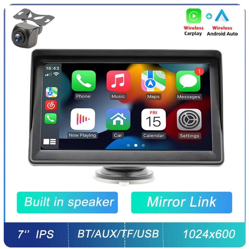 7'' Universal Car Radio Wireless Carplay Android Auto Mirrorlink Portable BT/USB/AUX with Sun Visor Multimedia Car Player