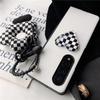 Retro Checkerboard Pattern Crystal Clear Heart Pu Leather Phone Case For Samsung Galaxy Z Fold 3 2 5g Cover With Flower Pendant
