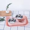 Pet Dog Bowls Stainless Steel Cute Shape Leak Proof Smooth Inner Easy Clean Double Dog Bowl for Cats Pink