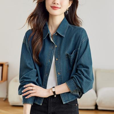 Старая Ретро Джинсовая Рубашка для Женщин с Длинным Рукавом Весенне-Осенняя Одежда Новый Маленький Однослойный Топ