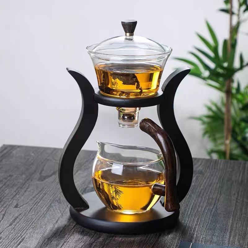 Kung Fu Glass Tea Set Semi Automatic Drip With Infuser Glass Teapot Set Magnetic Switch Teapot Teacup Set Birthday Gifts