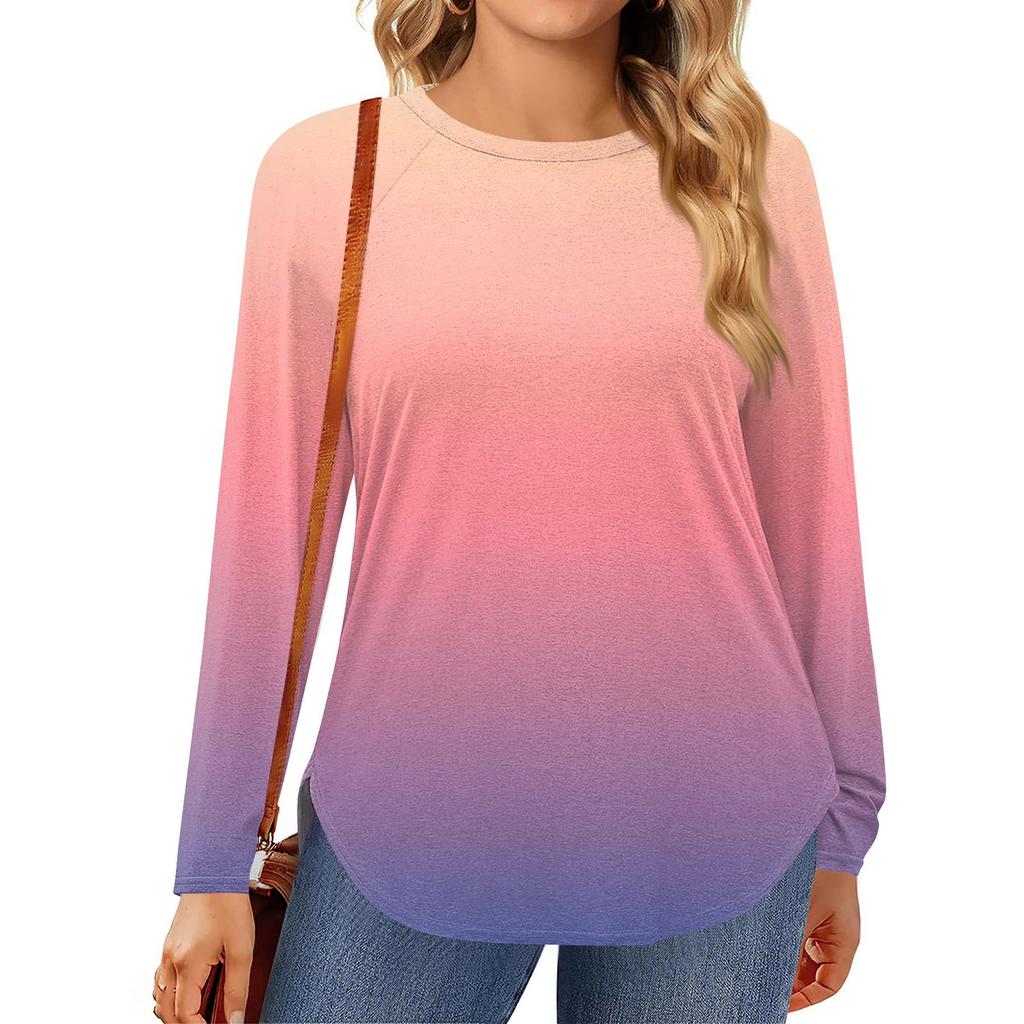 Womens Plus Size Tops Long Sleeve Shirts Round Neck Flowy Tunic Casual Loose Blouse L-5X