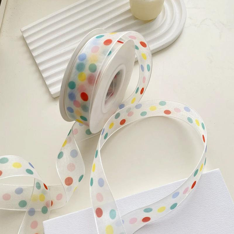 25Я Крафтовый бант 2,5 см Цветной горошек Красивые прозрачные ленты из пряжи DIY Принадлежности для упаковки подарков Легкая лента из органзы