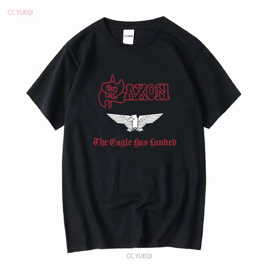 SAXON THE EAGLE HAS LANDED 1982 НОВАЯ ЧЕРНАЯ ФУТБОЛКА винтажная Стильная стирка Универсальная для мужчин Эластичная Дышащая уличная одежда