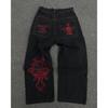 Y2K Jeans Mens Hip Hop Retro Skull Embroidery Washed Baggy Denim Pants New Straight Casual Loose Wide Leg Trouser Streetwear