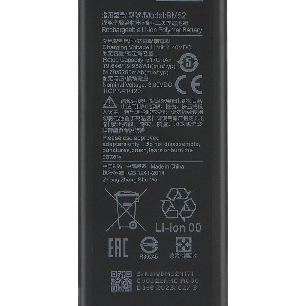 Replacement Phone Battery BM52 For Xiaomi CC9 PRO NOTE10 Note 10 Pro 5260mAh