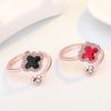 Four-Leaf Clover Ring Zircon Drip Oil Finger Ring Small Fresh Lucky Women's Open Adjustable Ring