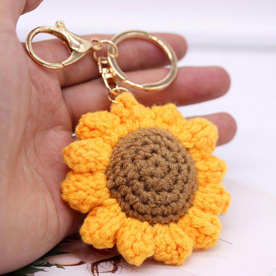 Брелок Подвеска Вязание крючком Подсолнух Форма Брелок Декоративные Подвески Сумки Телефоны Автомобили Аксессуары