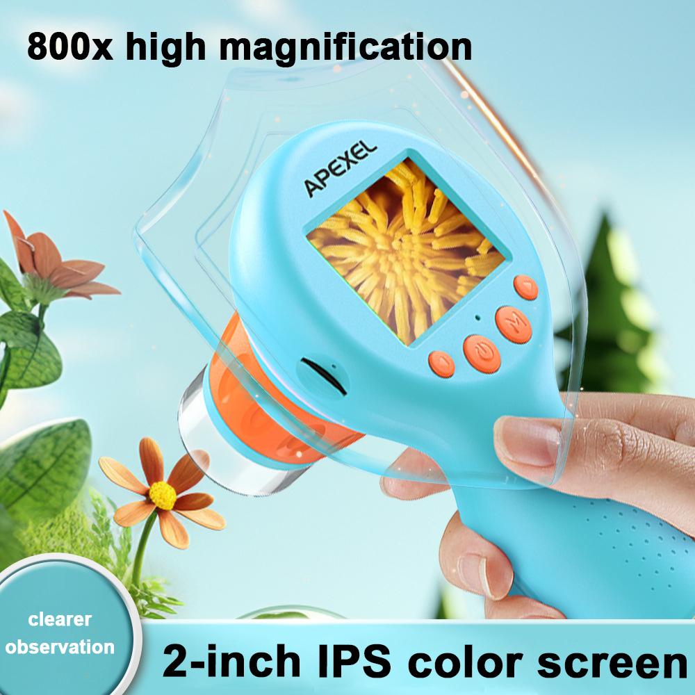 APEXEL-MS201 Оптический микроскоп 800X Портативный профессиональный бинокль 2,0-дюймовый цветной экран IPS