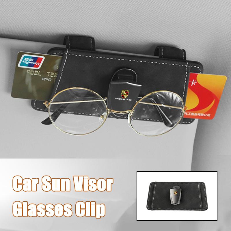 Suede Car Logo Glasses Clip Sunglasses ID Bank Card Storage Bag For Porsche Panamera Cayenne Taycan 911 718 Macan Carrera-GT 928