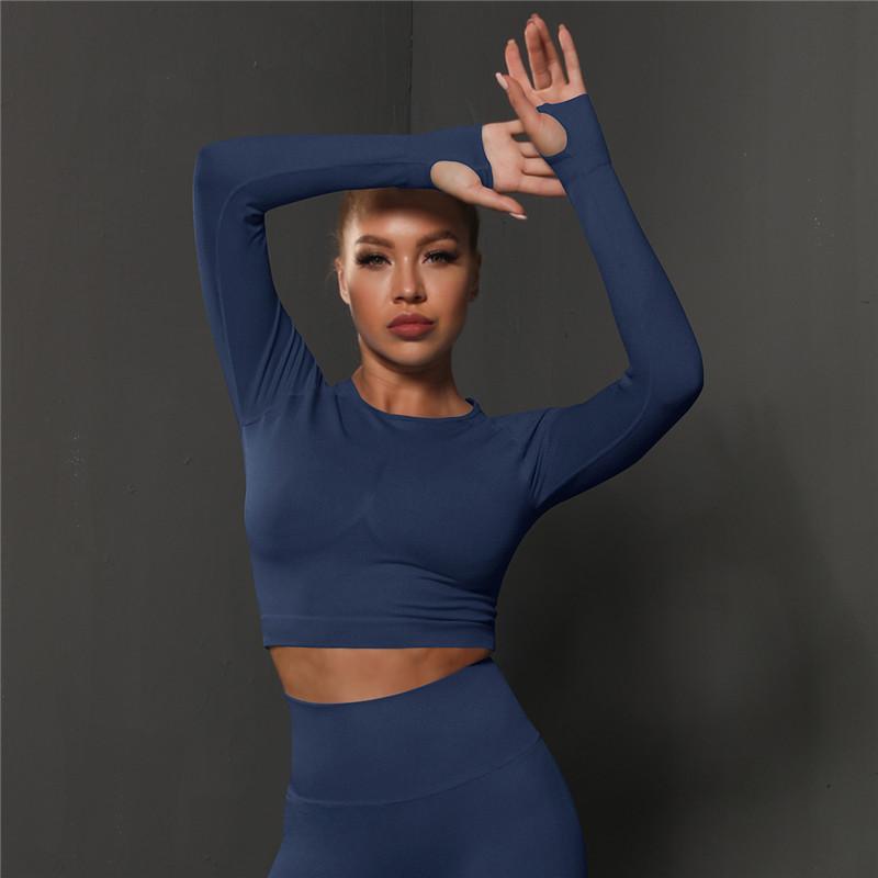 Nessaj Женский топ для йоги с длинным рукавом, бесшовная футболка для бега в тренажерном зале, тонкий эластичный спортивный укороченный топ для фитнеса