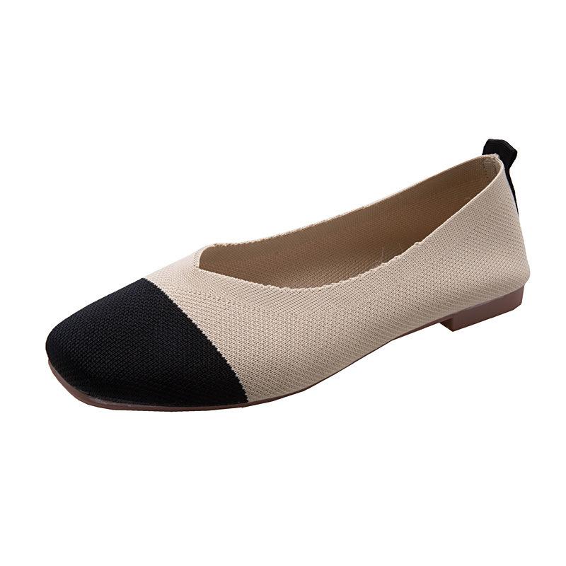 2024 г. Обувь из эластичной трикотажной ткани, балетки, пэчворк, новые женские туфли на плоской подошве, нескользящие, дышащие, женские