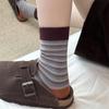 Korean Contrasting Striped Socks Medium Tube Socks Tide Internet Celebrity Stacking Socks Literary Retro Pure Cotton Stockings