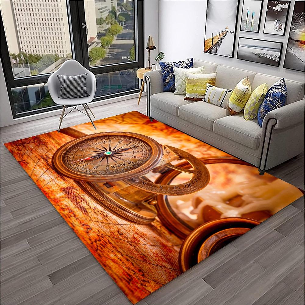 2D Clock Roman Numeral Print Area Rug Soft Non-Slip Floor Carpet Steampunk Time Themed Decor Mat for Living Room Bedroom