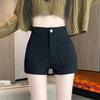2024 Новые женские шорты с высокой посадкой, черные, утягивающие, эластичные - Осень/Зима, Маленький размер