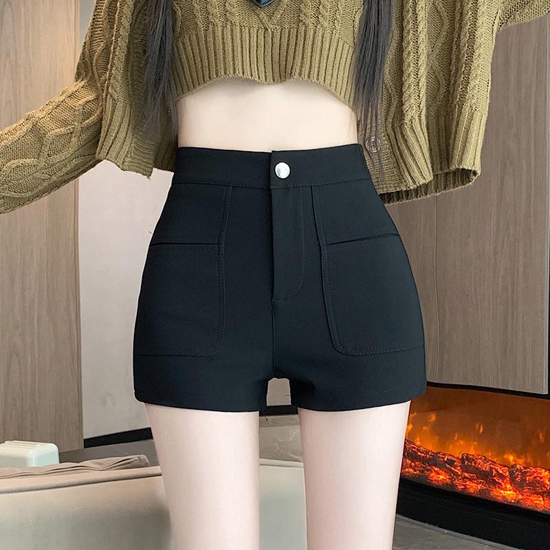 2024 Новые женские шорты с высокой посадкой, черные, утягивающие, эластичные - Осень/Зима, Маленький размер