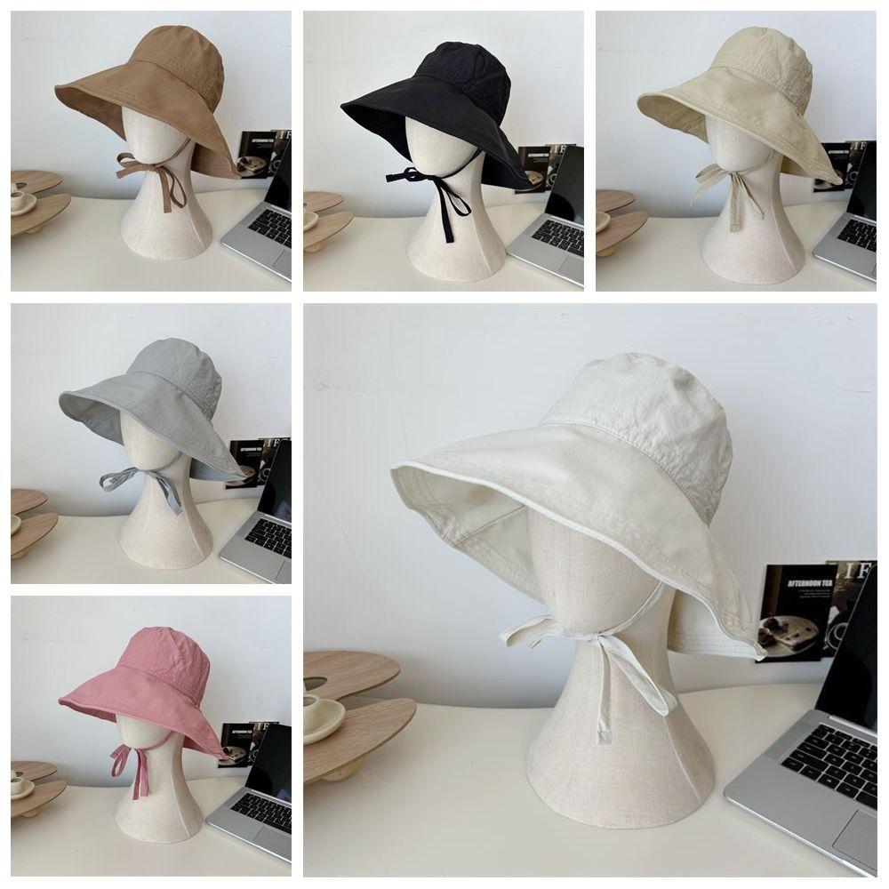 Wide Brim Cover Sunshade Basin Hat Sunshade Outdoor Fishing Cap Lace-up Fisherman Hat Summer