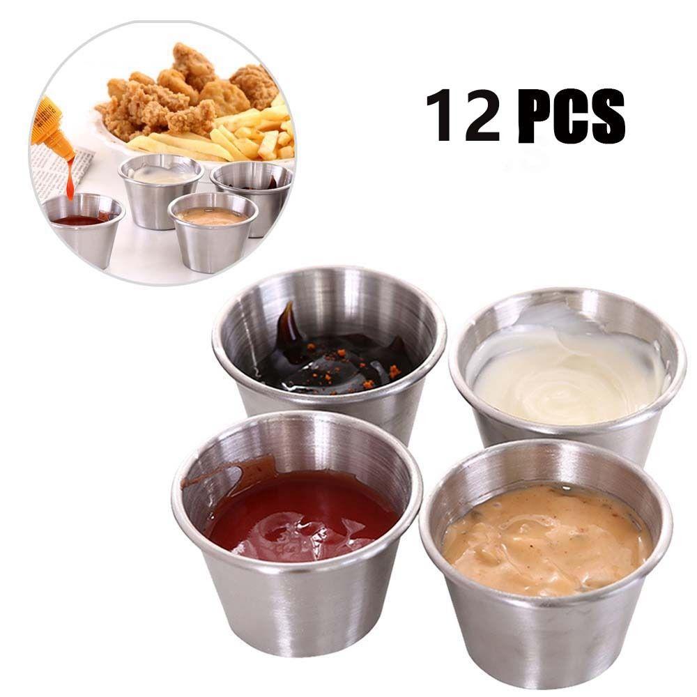 12PCS/SET Stainless Steel Barbecue Dipping Cup 304 Stainless Steel Seasoning Dish Barbecue Season