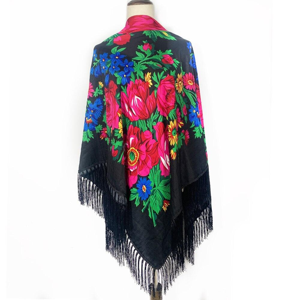 160*160cm Russian Square Scarf Women Floral Print Bandana Fringed Shawls