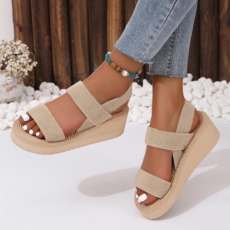 Fashion Women Sandals Fashion Trend Anti Slip Wear-resistant Comfortable Color Blocking Soft Sole Solid Elastic Band Platform Sandals