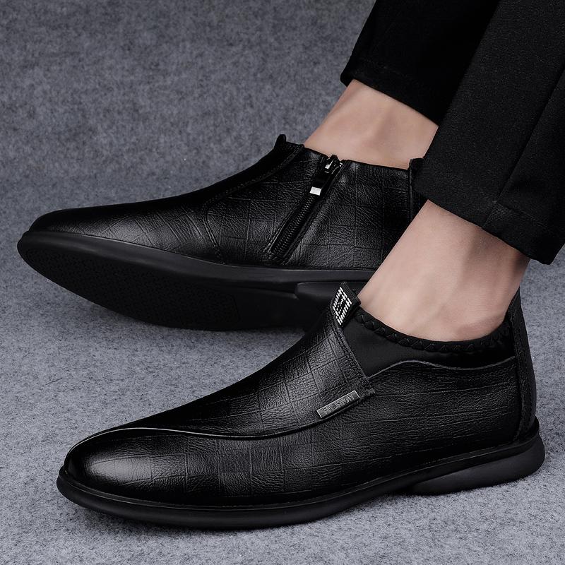 Модные мужские новые высокие сапоги из коровьей кожи черного цвета, деловые туфли для офиса, зимние короткие сапоги из плюша