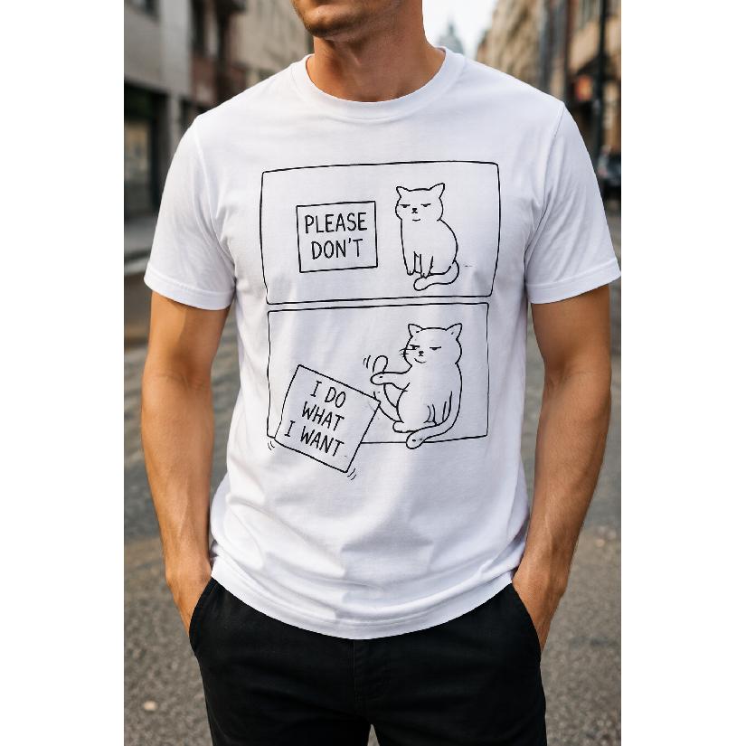 Plus Size - Men's T-Shirt S-5XL Featuring a Funny Cat Comic Print - a Casual Short-Sleeve Crew-Neck Top With a Relaxed Fit, Comfortable Feel, And