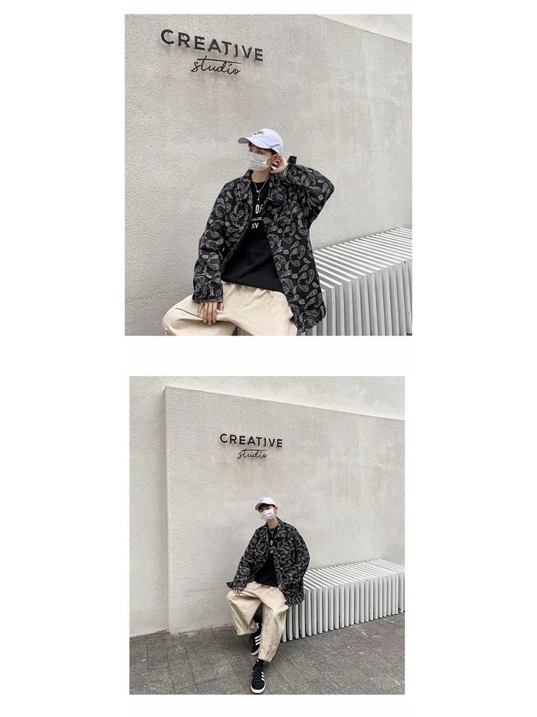 Мужская осенняя джинсовая куртка в корейском стиле с потертостями - жаккардовая, свободного кроя, повседневная, красивая, большого размера.