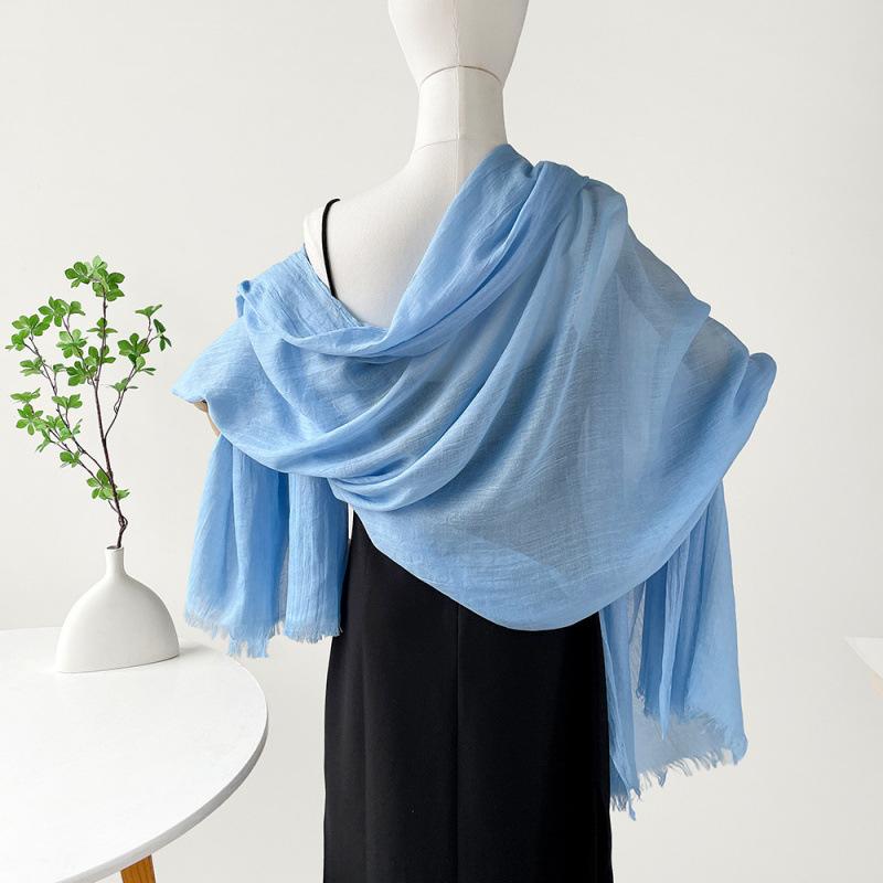 Solid Color Shawl Thin Scarf Big Northwest Ningxia Dunhuang Travel Wear Gauze Cotton And Linen Sand Towel Desert Sunscreen Silk Scarf