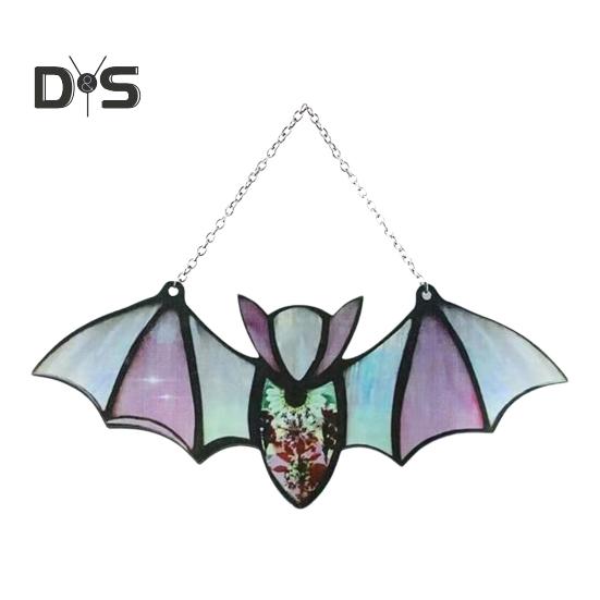 Halloween Hanging Glass Suncatcher Decoration Acrylic 2D Bat Ornament Gothic Car Rearview Mirror Decor for Home Window Wall Car