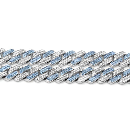 Мужская цепочка-кубинка Takeda Jewelry, полностью усыпанная синими стразами, Серебристая, Широкая цепь, Аксессуар в уличном стиле, 45/50/55 см (55см)