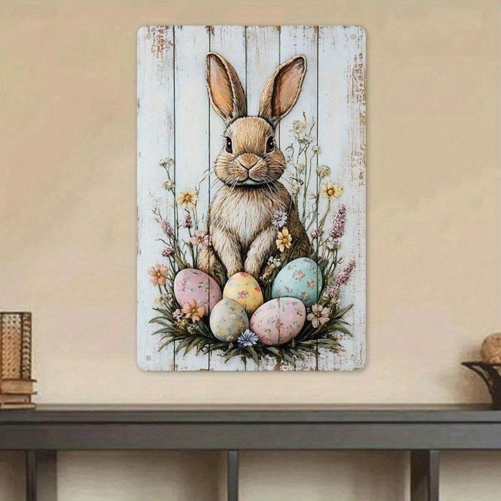 Vintage Rabbit Metal Sign D Easter Bunny Cute Animal Wall Art Spring Country Home Farmhouse Rustic Decoration