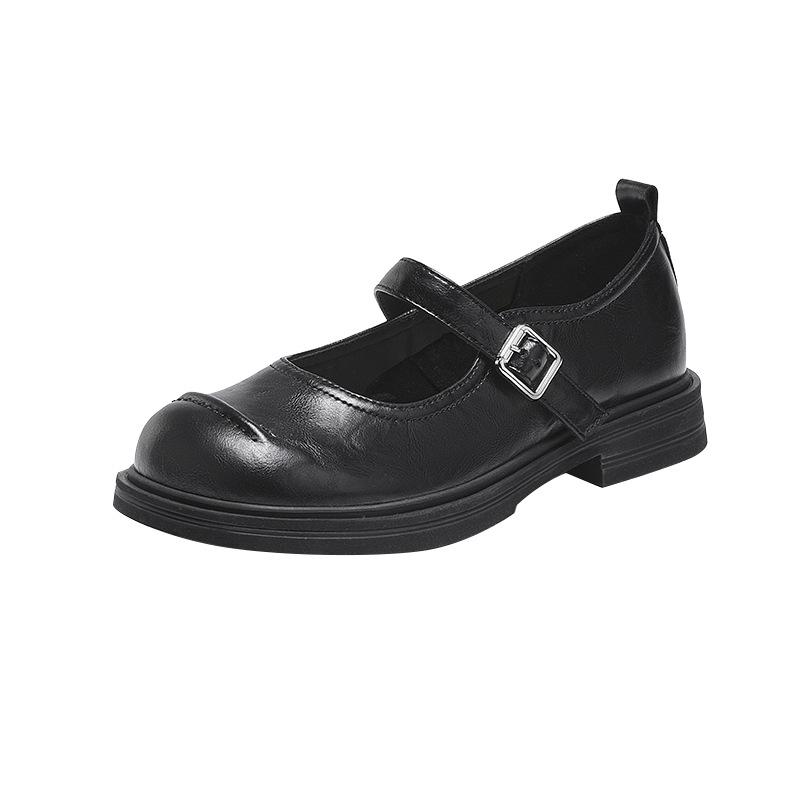 Новые кожаные туфли для мам, женские, корейская версия, с пряжкой, плоские, повседневные, женские однотонные туфли Мэри Джейн