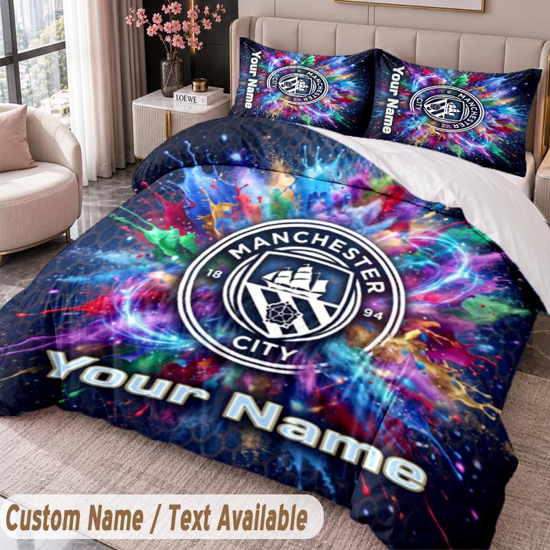 Manchester City Printed Bedding Set Custom Name Text 1 Duvet Cover 2 Pillowcases For Bedroom