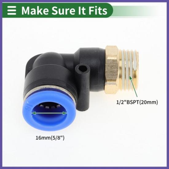 Push to Connect Air Fittings 58" 90° Air Line Quick Joint 12"BSPT