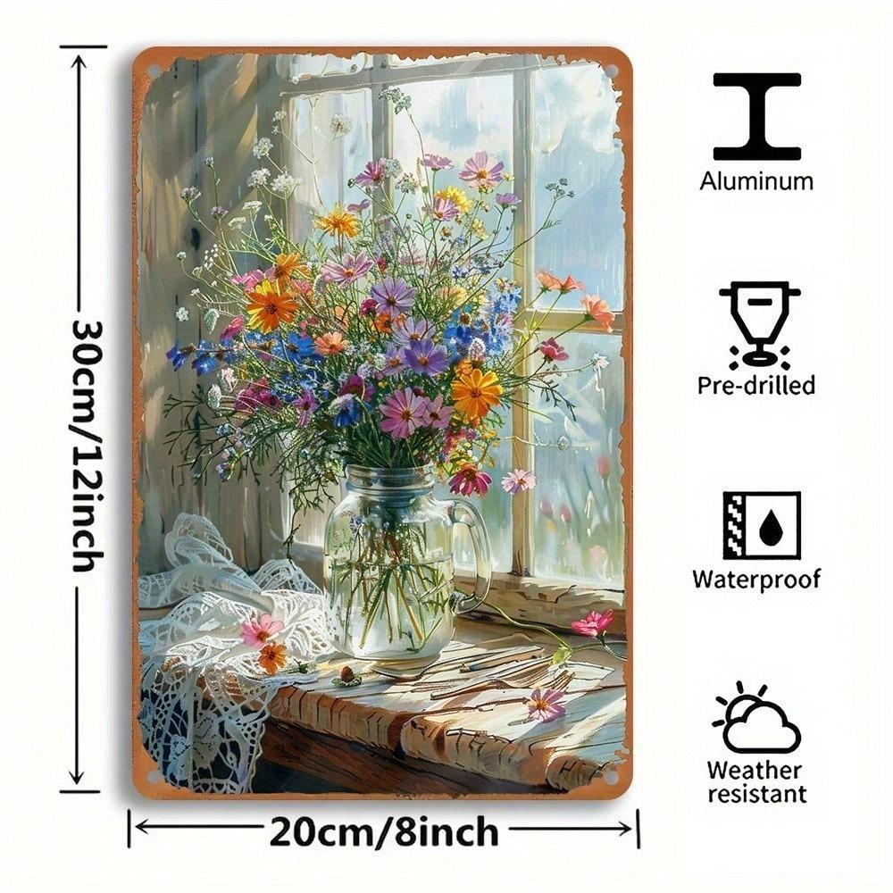 Металлическое винтажное настенное искусство с цветами, деревенский декор для дома, знак для кухни в стиле фермерского дома, подвесная ретро-ваза
