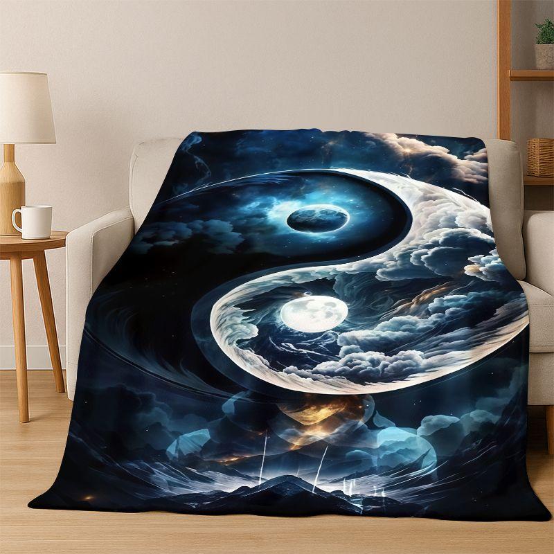 Yin Yang Symbol Chinese Tai Chi Flannel Blanket Soft Warm Throw Blanket for Bedroom Living Room Bed Travel Camping Picnic Gift