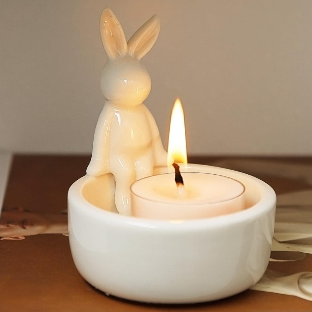 Nordic Style Cartoon Animal Candle Holder Ceramic Tealight Holder INS Desktop Candelabrum  Holiday